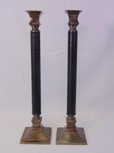 Pair Contemporary Leather Silver Plate Candlestick (1 of 3)
