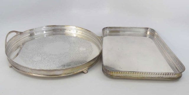 Two Antique Silver Plate Galleried Serving Trays (1 of 6)