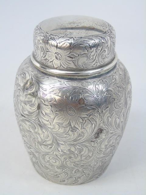 Antique Sterling Silver Chased Jar Form Tea Caddy (1 of 3)