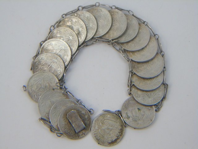 Antique 1939 Mexican 20 Centavos Silver Bracelet (1 of 4)