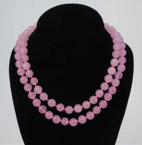 Pair Carved Rose Quartz Beaded Necklace Strands (1 of 3)