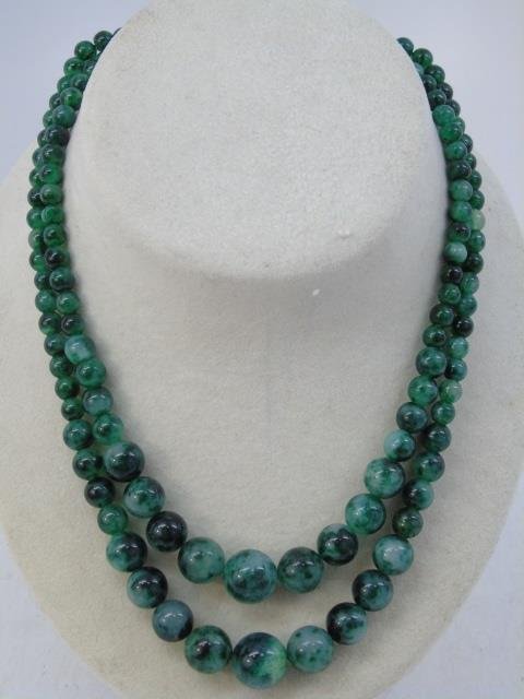Pair Chinese Spinach Jade Beaded Necklace Strand (1 of 4)