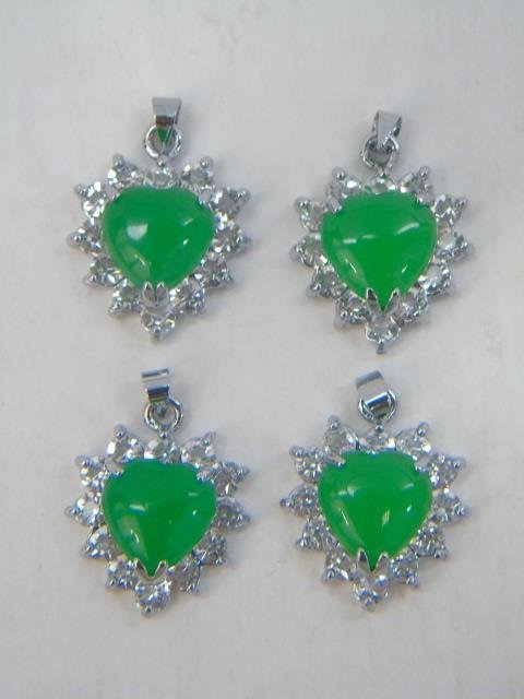 Four Cabochon Carved Jade Heart Shaped Pendants (1 of 4)
