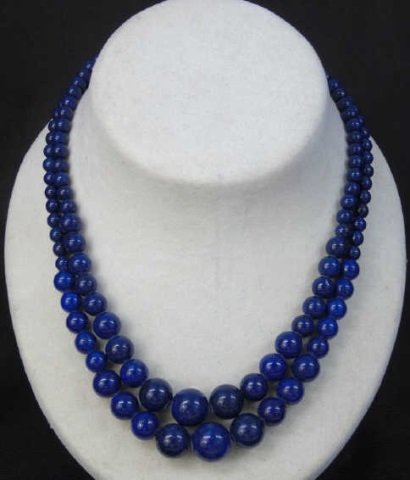 Pair Carved Lapis Lazuli Graduated Bead Necklaces (1 of 3)