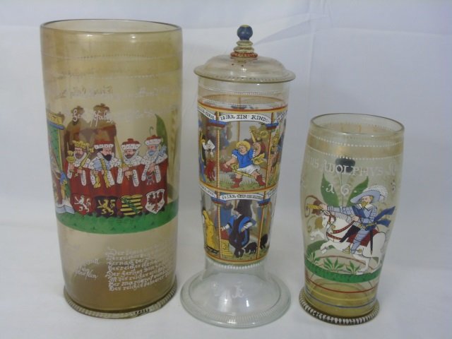 3 Antique German Blown Glass Hand Painted Vases (1 of 7)