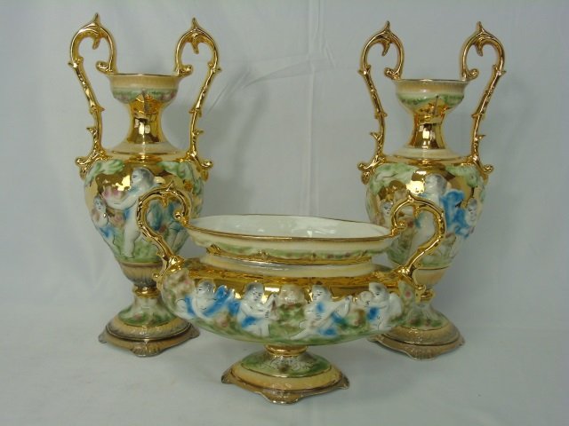 Italian Vintage Painted & Gilt Pair Urns & Compote (1 of 9)