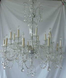 Impressive 18 Arm Waterford Crystal Chandelier: Large & Impressive 18 Arm Waterford Cut Crystal Chandelier. From a Park Avenue, New York, Penthouse. Featuring two tiers of arms, bobeches, beaded crystal, faceted crystals and blown glass ornaments.