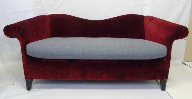Custom Contemporary Red Velvet & Pinstripe Sofa (1 of 5)