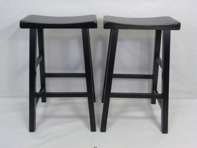 Pair Contemporary Distressed Wood Bar Stools (1 of 4)