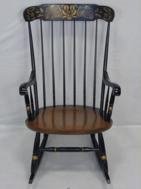 Early American Style Stenciled Rocking Armchair: Early American Style Stenciled Rocking Armchair. Measures 43 x 24 x 30 inches.