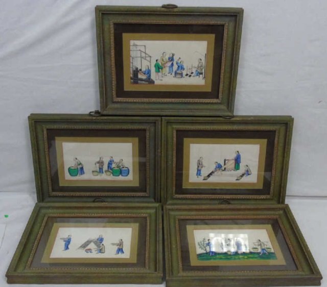 Five Framed Antique Chinese Watercolor Paintings (1 of 6)