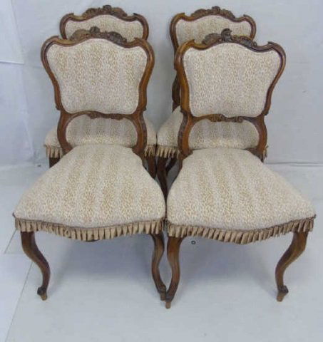 4 Antique Carved French Upholstered Side Chairs (1 of 7)