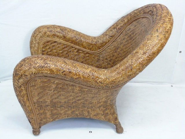 Large Brown Wicker Lounging Chair with Arms (1 of 4)