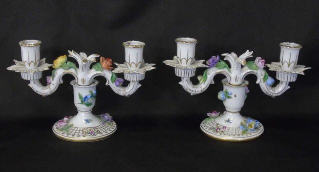 Pair Antique Dresden Initialed Floral Candelabra (1 of 6)