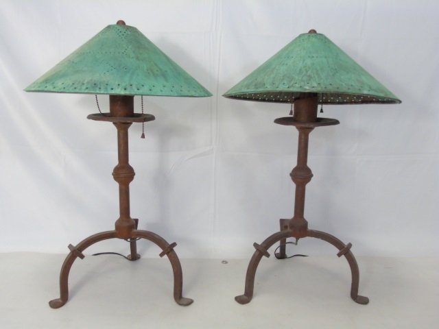 Pair Craftsman Style Copper Table Lamps (1 of 5)
