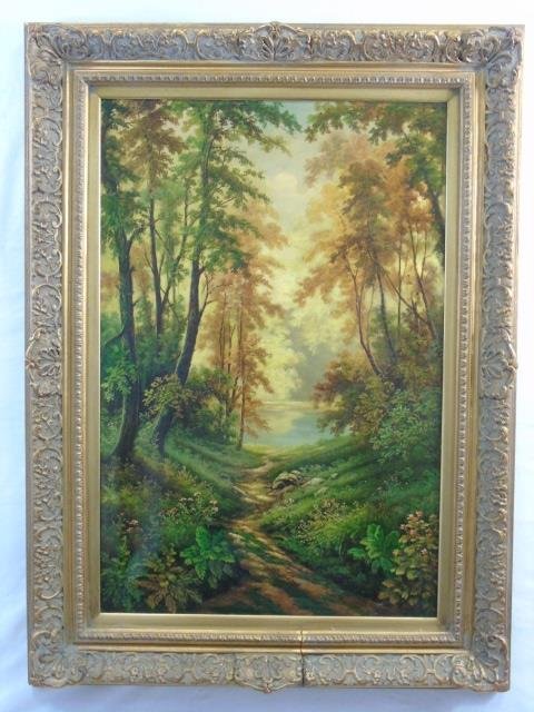 Large Framed Landscape Painting Pathway to Pond (1 of 5)
