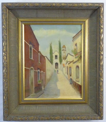 Painting of European Street Scene w/ Church (1 of 2)