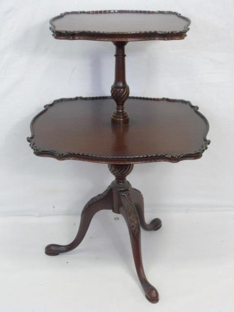 Antique Carved Mahogany Tone Dumbwaiter Table (1 of 4)