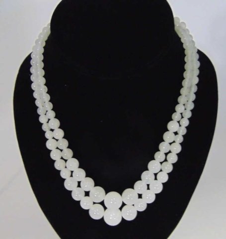 Pair Carved Chinese White Jade Hardstone Necklaces (1 of 3)