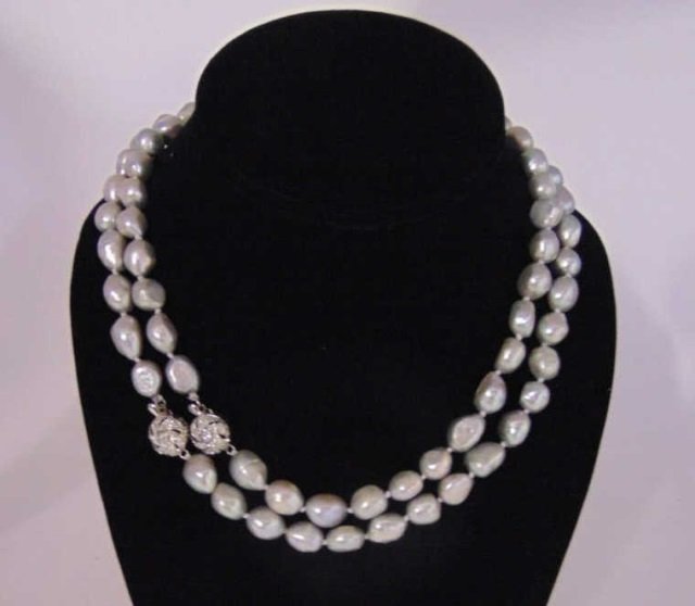 Pair Silver Tone Cultured Baroque Pearl Necklaces (1 of 5)