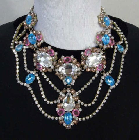 Large Rhinestone & Paste Jeweled Costume Necklace (1 of 3)