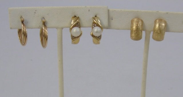 Three Pairs Estate Yellow Gold Earrings w Diamonds (1 of 8)