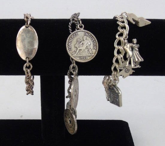 3 Vintage Sterling Silver Charm & Coin Bracelets (1 of 9)