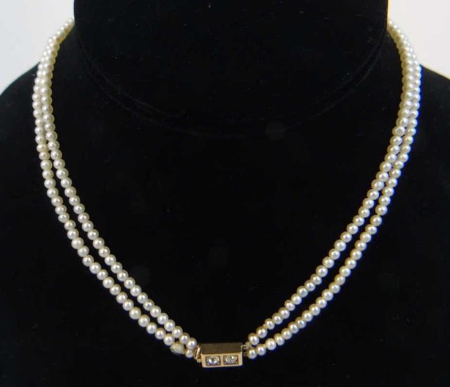 Estate Gold Diamond & Double Pearl Strand Necklace (1 of 5)