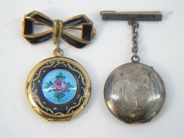 Estate Vintage Two Brooch Pin Lockets (1 of 5)