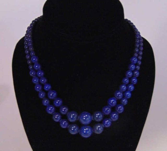 Pair Carved Lapis Lazuli Graduated Bead Necklaces (1 of 3)