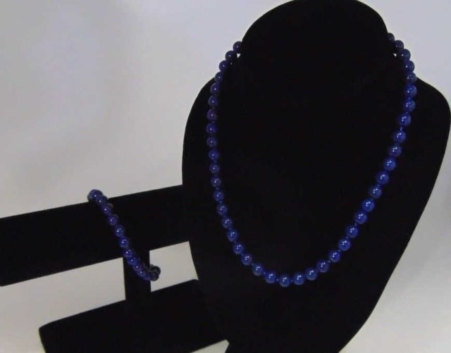 Carved Lapis Lazuli Necklace & Bracelet Set (1 of 4)