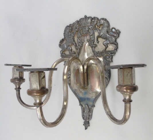 Antique English Silver Plate Three Arm Wall Sconce (1 of 4)