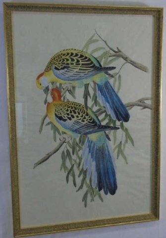 Antique Hand-Painted Watercolor Pair Birds Framed (1 of 5)