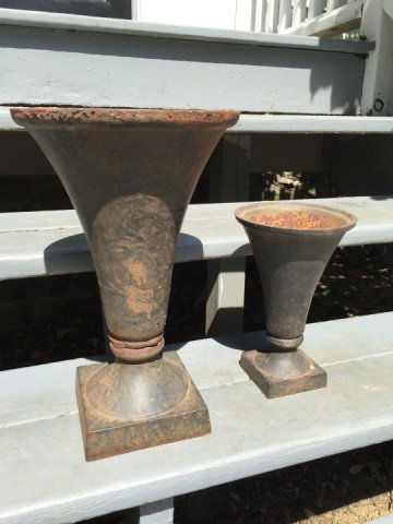 Two Vintage Garden Cast Iron Trumpet Planters (1 of 4)