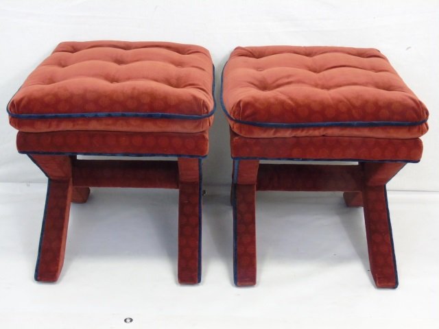 Pair of Custom Made Velvet Upholstered Ottomans (1 of 4)