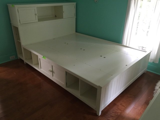 Contemporary White Full Size Bed Frame w Cabinet (1 of 4)