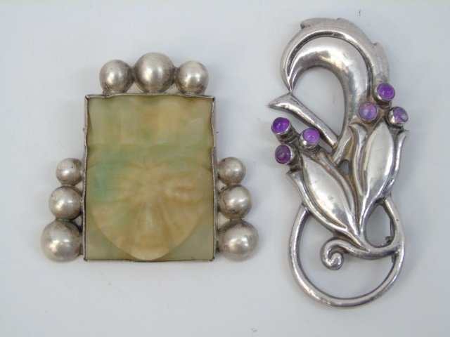 Two Large Mexican Figural Sterling Silver Brooches (1 of 7)