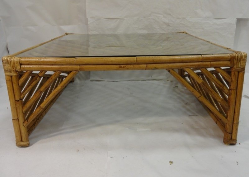 Large Square Bamboo Glass-Top Coffee Table (1 of 4)