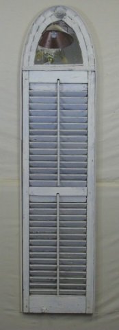 Vtg Shutter w/ Mirror, Distressed Painted Finish: Vintage shutter with mirror, distressed painted finish. Top rosette detail. 17" W x 68 1/2" H.