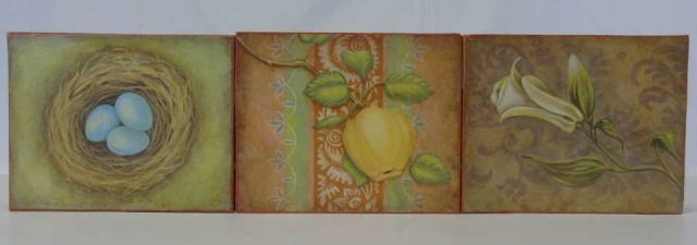 3 Small Paintings on Canvas Eggs in Nest, Fruit (1 of 5)