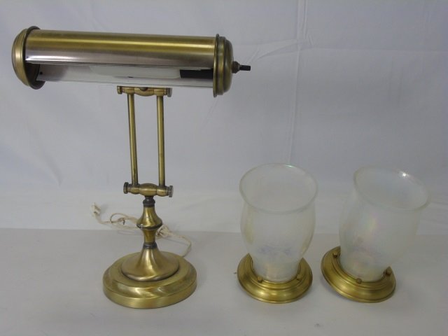 Pair Gilt & Glass Sconces w/ Adjustable Arm Reader (1 of 10)