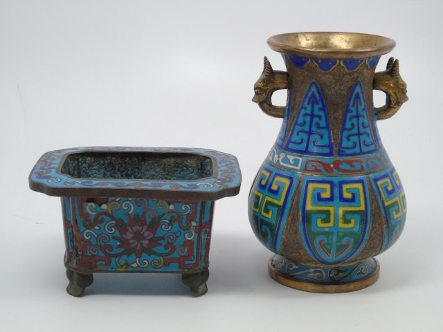 2 Antique Chinese Cloisonne Vessels Vase Bowl (1 of 7)
