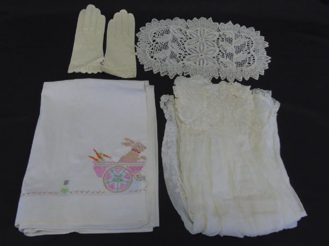 Antique Lace Christening Gown, Gloves & Doilies (1 of 6)