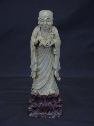 Carved Hard Stone Chinese Monk  w/ Book Signed (1 of 6)