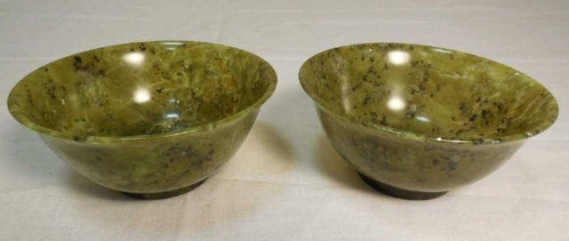 Pair of Chinese Light Spinach Jade Bowls (1 of 4)