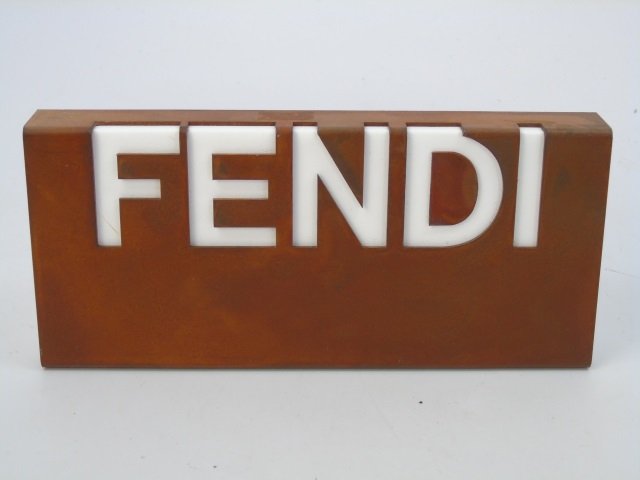 FENDI - Designer Store Display Metal & Leather: FENDI - Designer Store Display Metal & Leather. Measures 8 x 3.5 inches.
