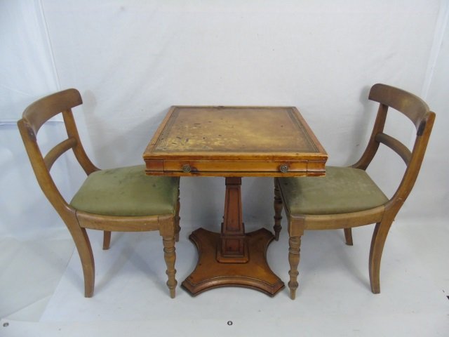 Pair Antique Side Chairs w/ Leather Top End Table (1 of 7)