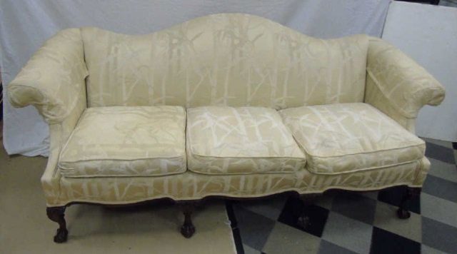 Vintage Upholstered Camelback Sofa w/ Carved Legs (1 of 5)