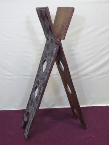 Antique Carved Mahogany Koran Stand: Carved mahogany Islamic Koran stand. Open measures: 45" W x 10" D x 28" H.