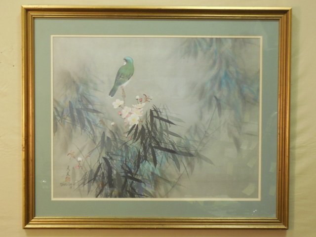 Print of Bird on Tree Branch Signed Daid Lee (1 of 2)